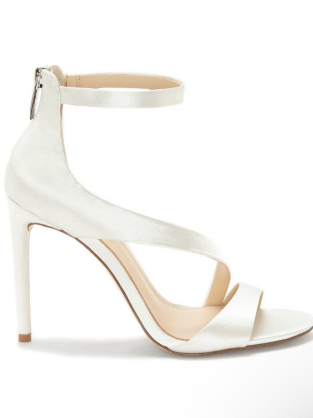 Vince Camino Imagine Rieta White Satin Elegant Ankle-Strap High Heel Sandal